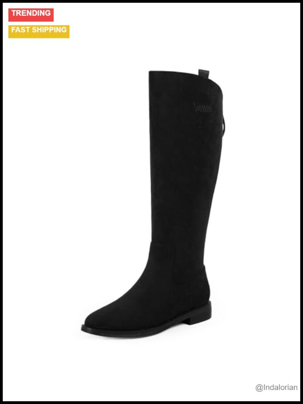Women's Knee High Riding Boots Faux Leather Flat Round Toe Chunky Heel